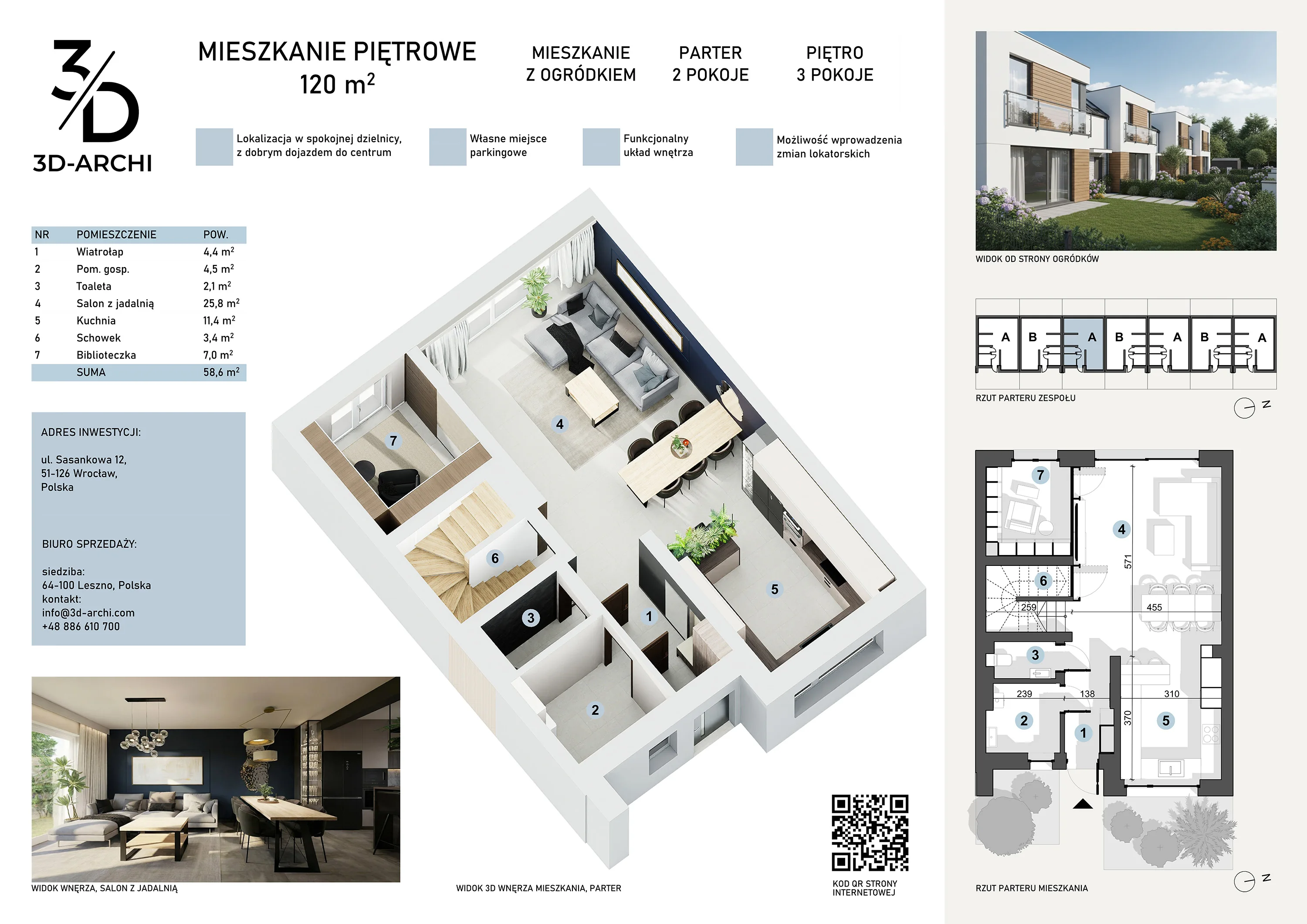 Karta lokalu K1 · brandowana karta PDF - realizacja 3D-Archi
