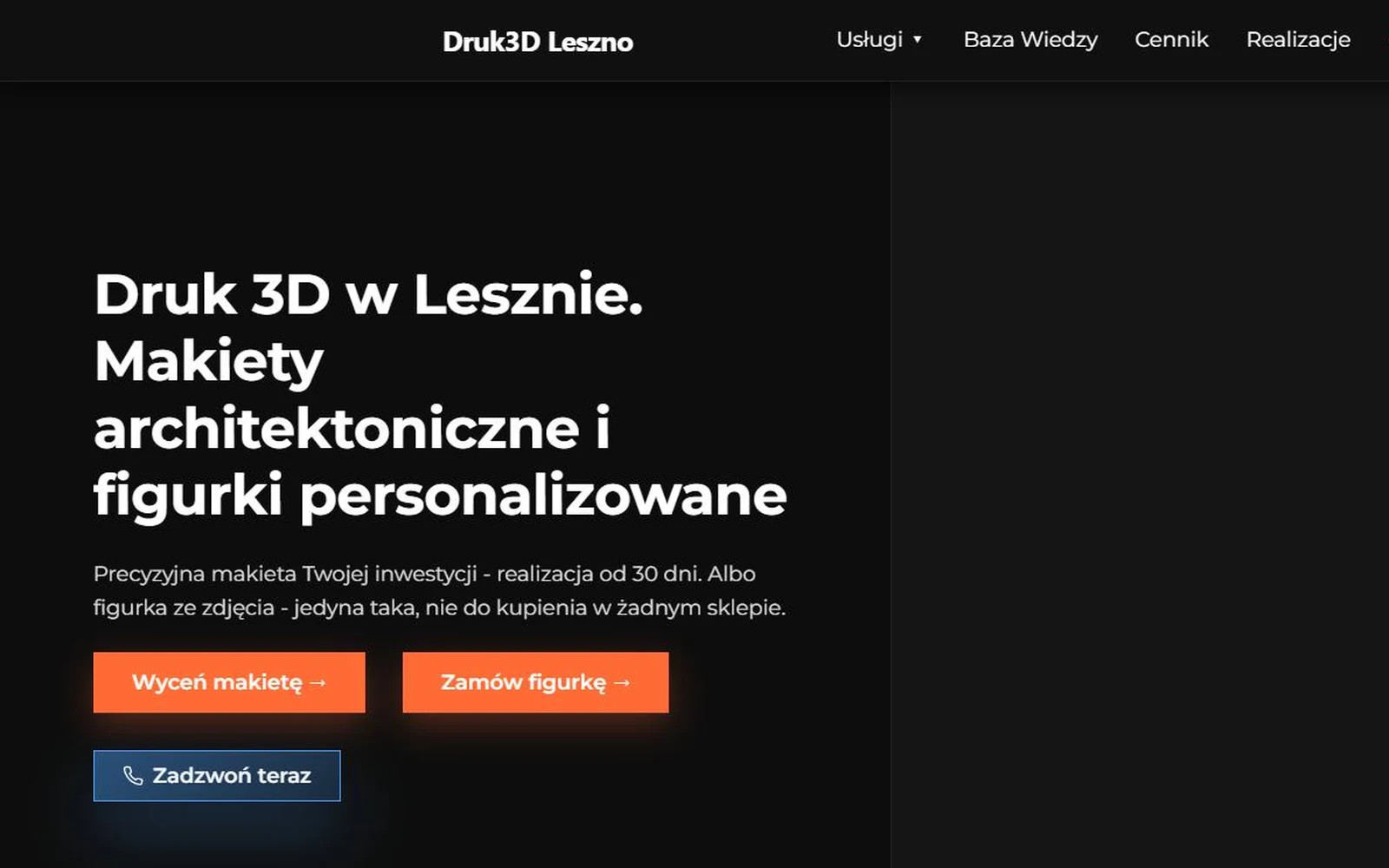 Strona druk3dleszno.pl - druk 3D, makiety architektoniczne i figurki personalizowane