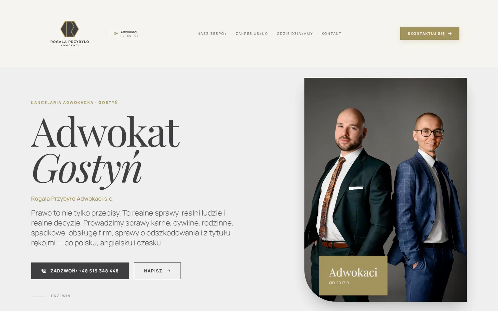 Strona kancelariagostyn.pl - Rogala Przybyło Adwokaci, kancelaria adwokacka w Gostyniu