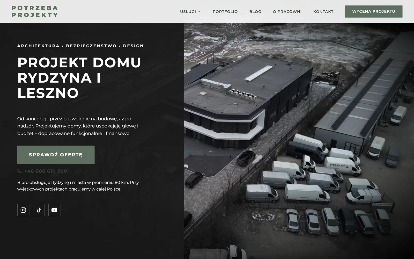 Strona potrzebaprojekty.pl - biuro architektoniczne z Rydzyny, projekty domów