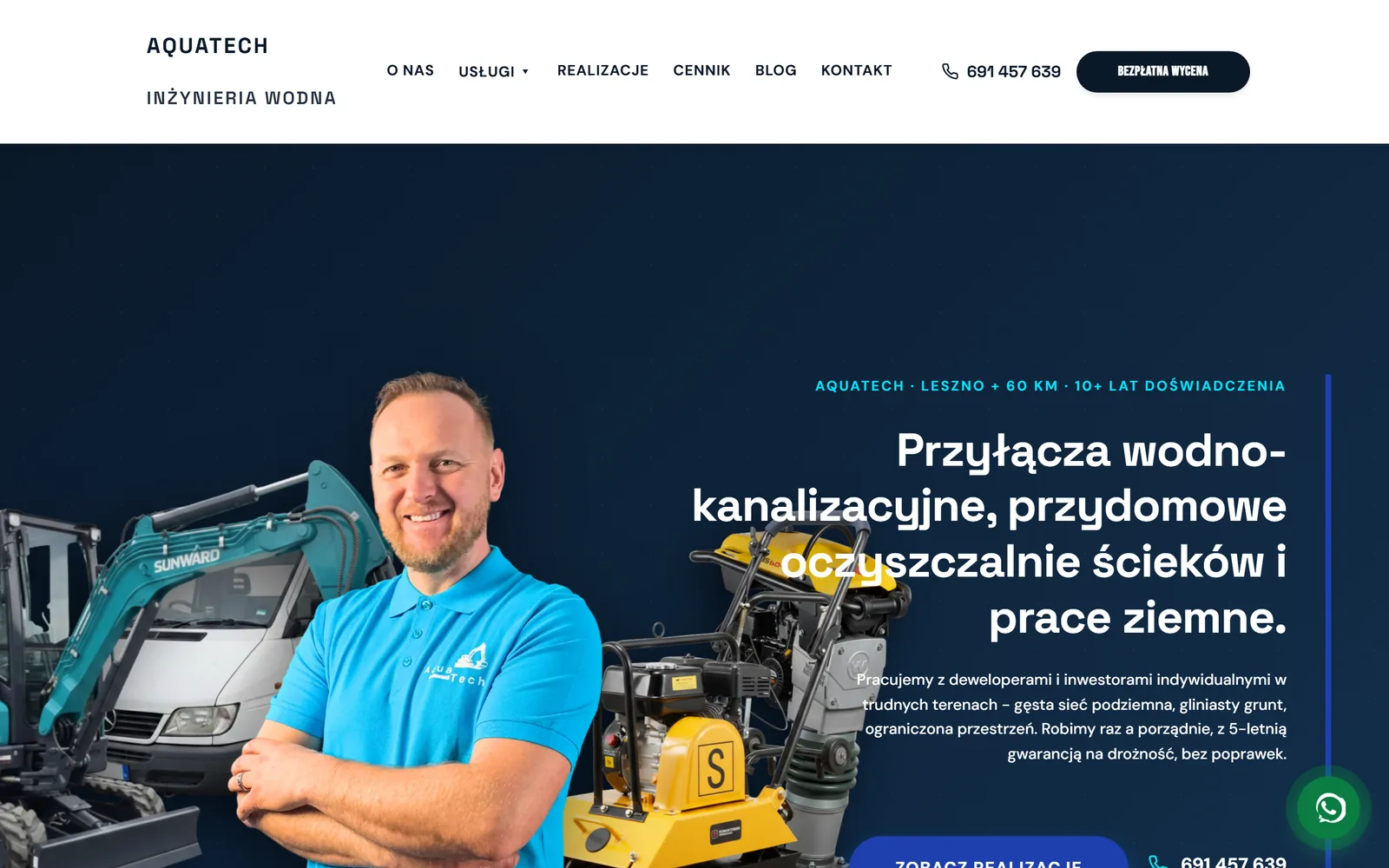 Strona praceziemneleszno.pl - przyłącza wodno-kanalizacyjne i prace ziemne AquaTech