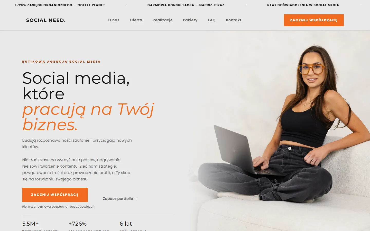 Strona SocialNeed, pierwszy ekran