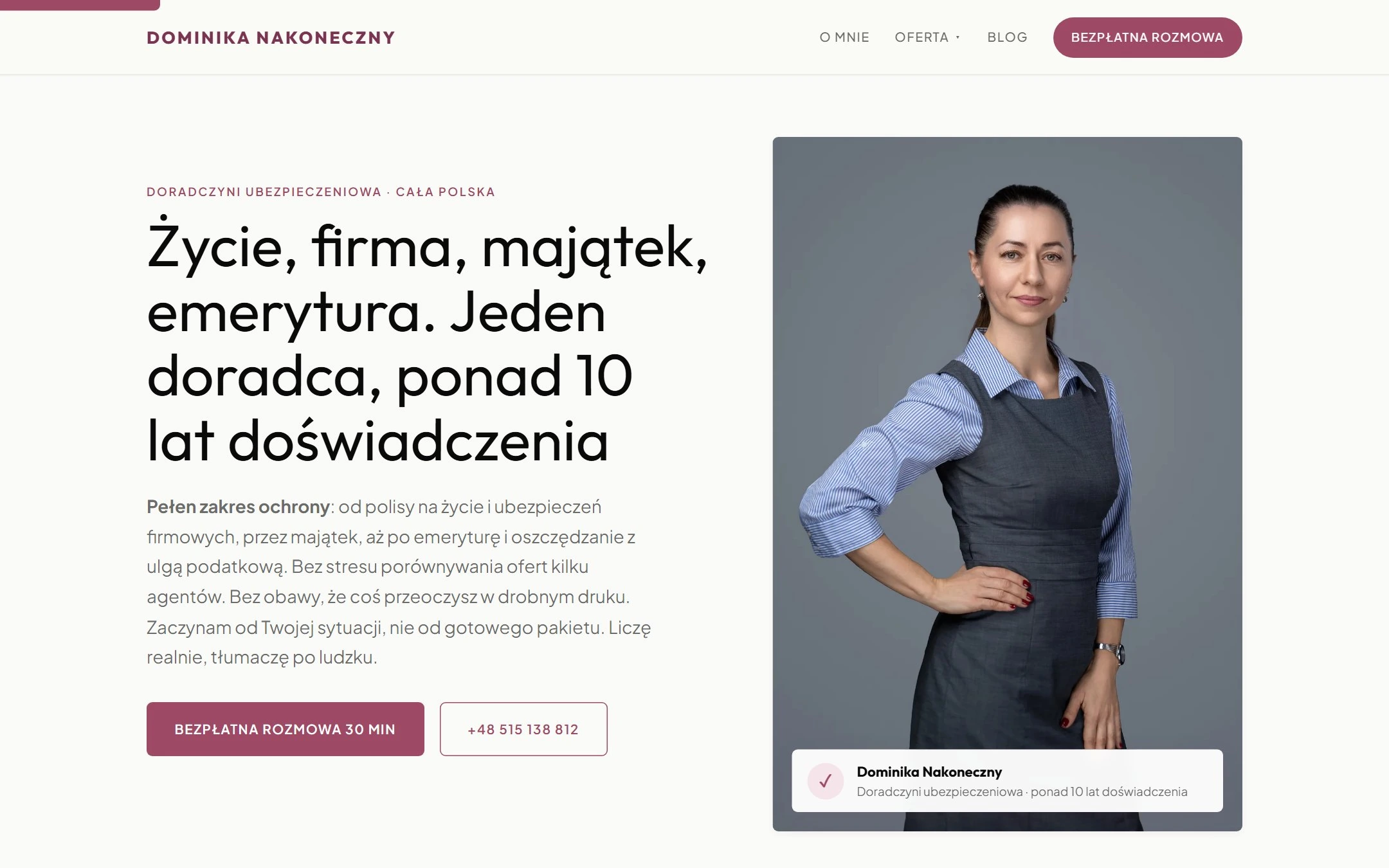 Strona Dominiki Nakoneczny - doradczyni ubezpieczeniowa z Leszna