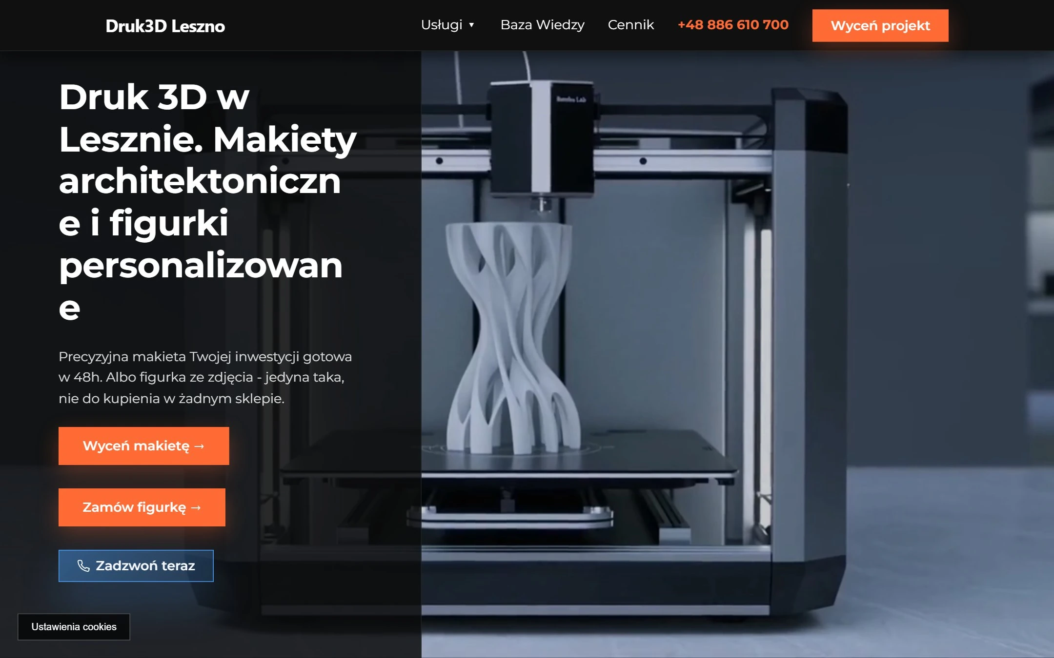 Strona Druk3D Leszno - makiety architektoniczne i figurki personalizowane