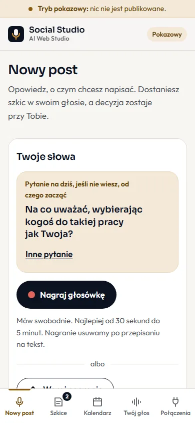 Ekran Social Studio: nowy post z głosówki